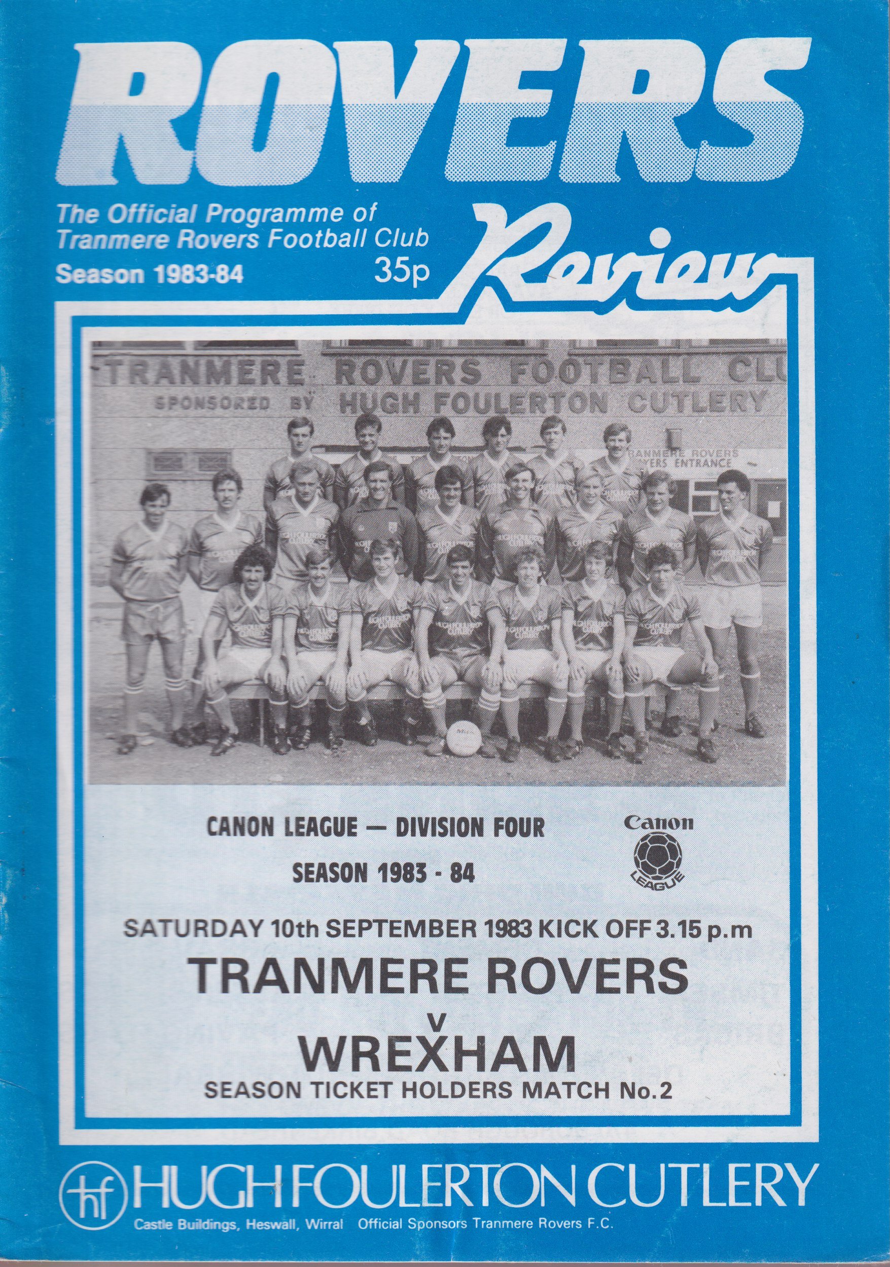 Tranmere Rovers v Wrexham match programme